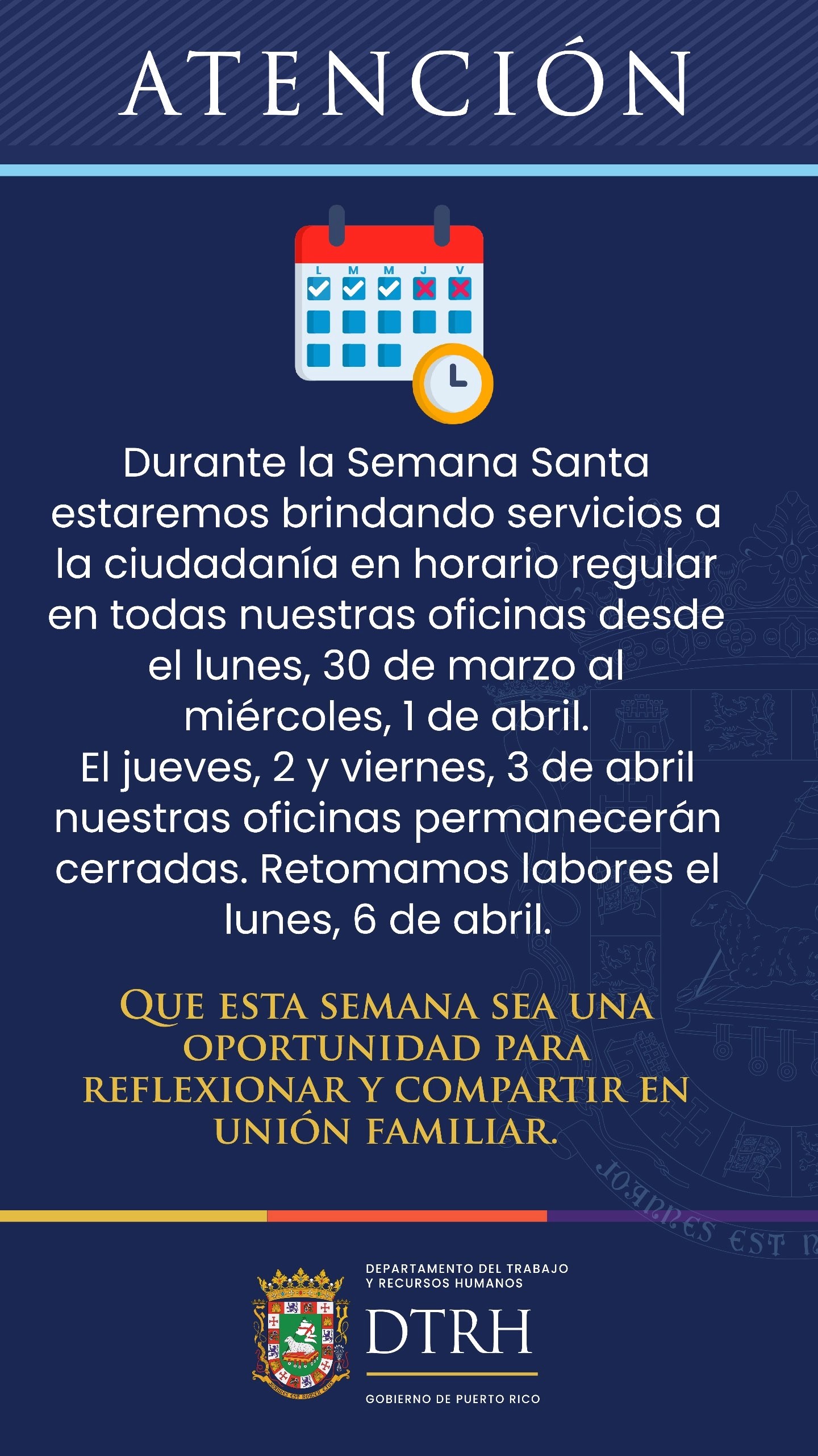 Aviso – Semana Santa