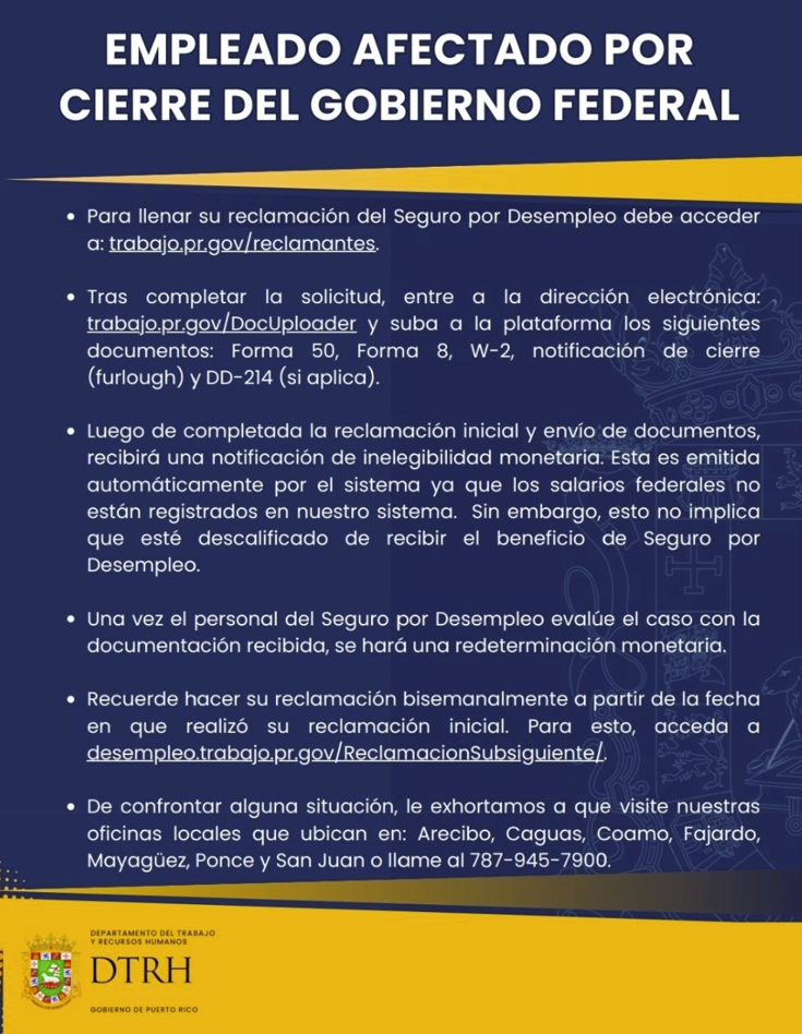 Aviso para los empleados afectados por el cierre del gobierno federal